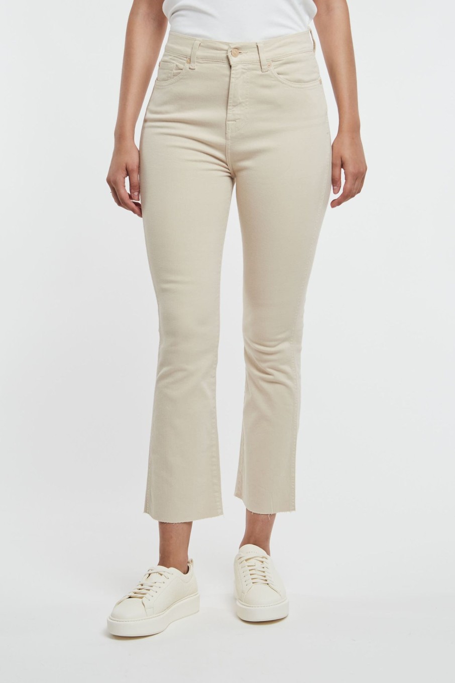 Donna 7 for all mankind Jeans | Hw Slim Kick Colored Stretch Con Taglio Raw Tapioca Bianco Donna