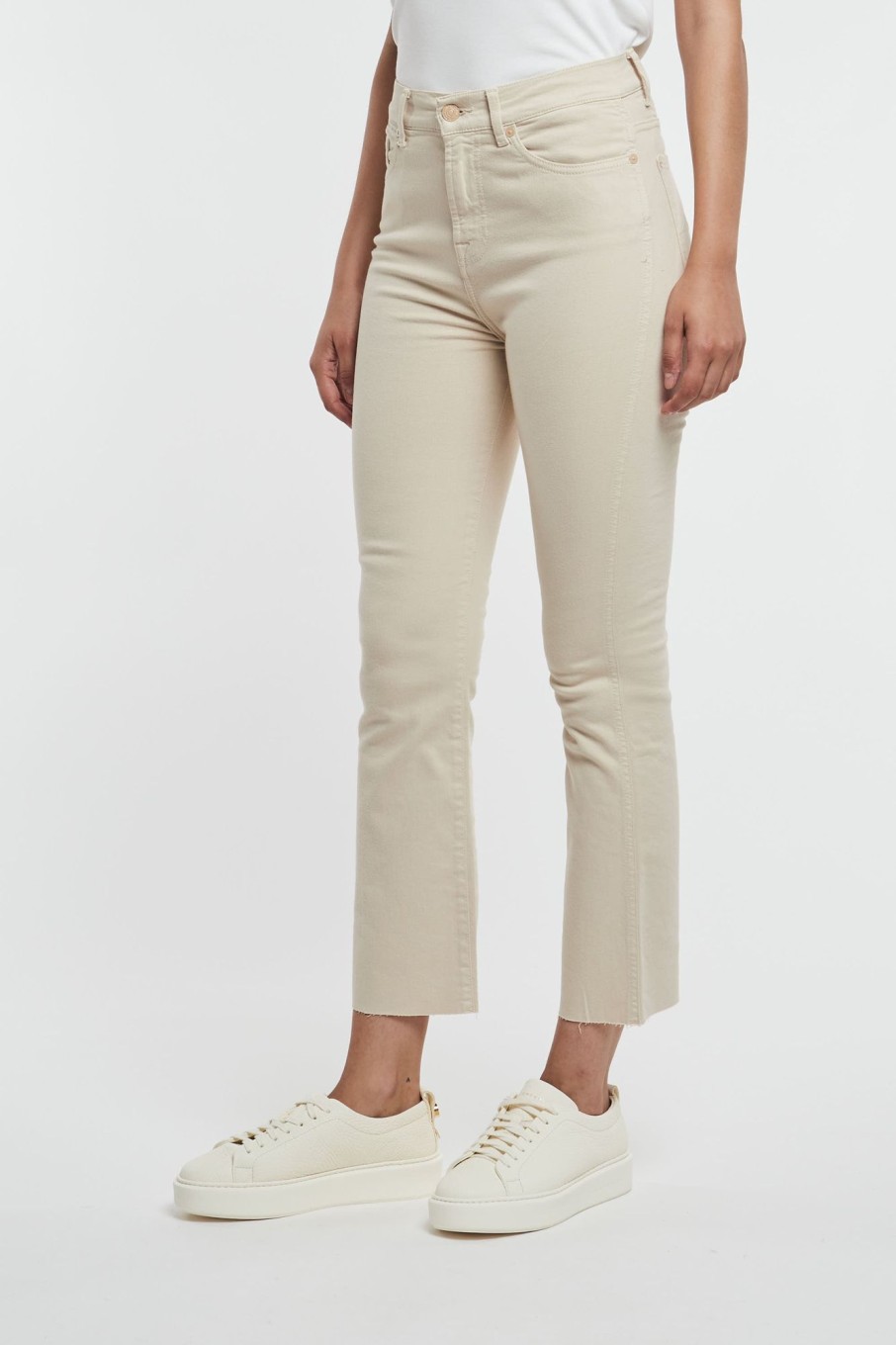 Donna 7 for all mankind Jeans | Hw Slim Kick Colored Stretch Con Taglio Raw Tapioca Bianco Donna