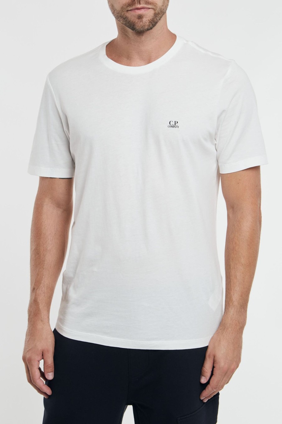 Uomo c.p. company T-Shirts | Cp Company 301 Jersey Small Logo T-Shirt Bianco Uomo 93010-16155