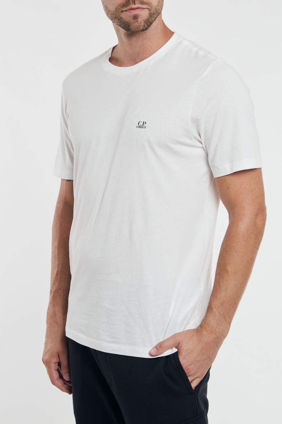 Uomo c.p. company T-Shirts | Cp Company 301 Jersey Small Logo T-Shirt Bianco Uomo 93010-16155