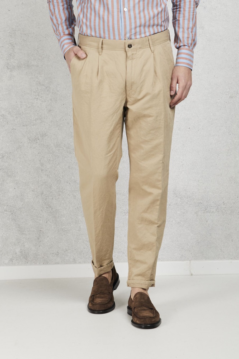 Uomo incotex slacks Pantaloni | Pantalone Cotone E Lino Beige Uomo