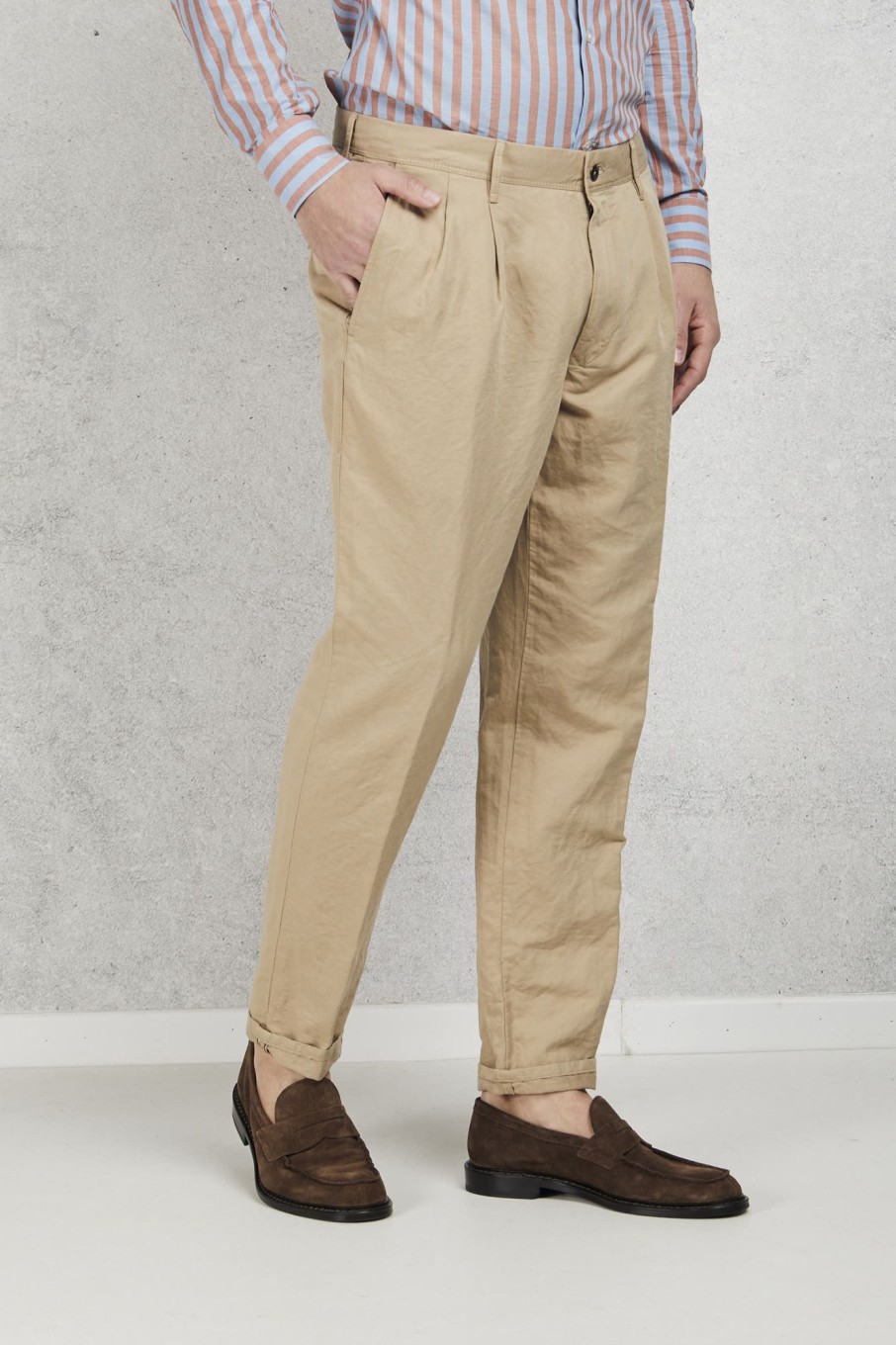 Uomo incotex slacks Pantaloni | Pantalone Cotone E Lino Beige Uomo