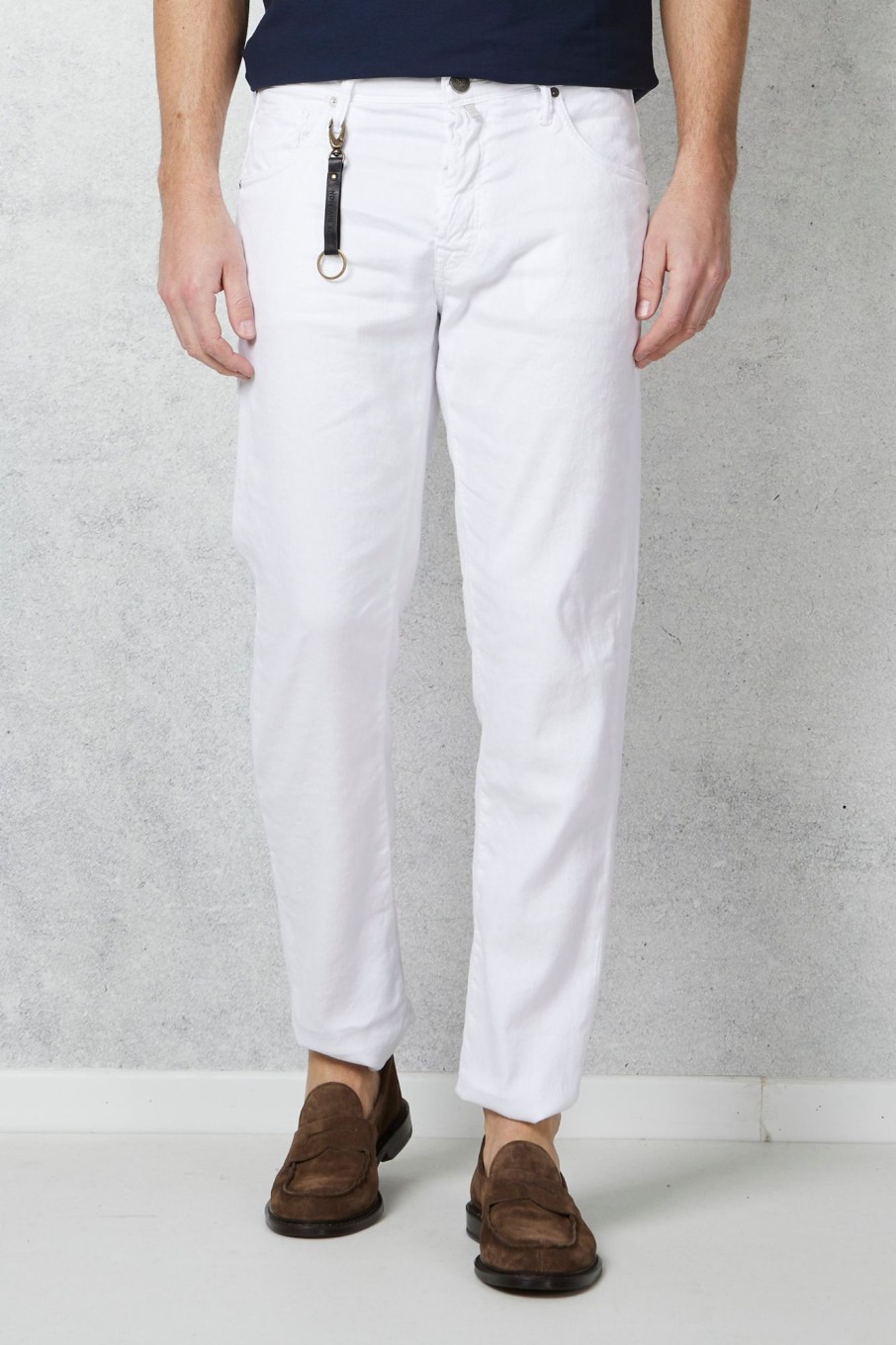 Uomo incotex denim Jeans | Jeans Cotone E Lino Bianco Uomo