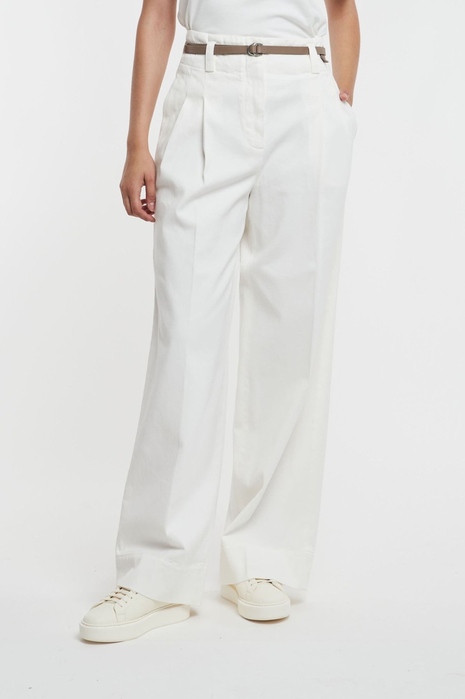 Donna peserico Pantaloni | Pantalone Gabardina Di Cotone Bianco Donna