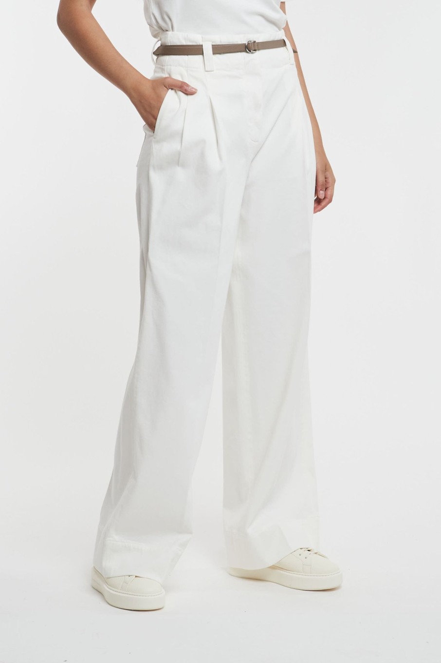 Donna peserico Pantaloni | Pantalone Gabardina Di Cotone Bianco Donna