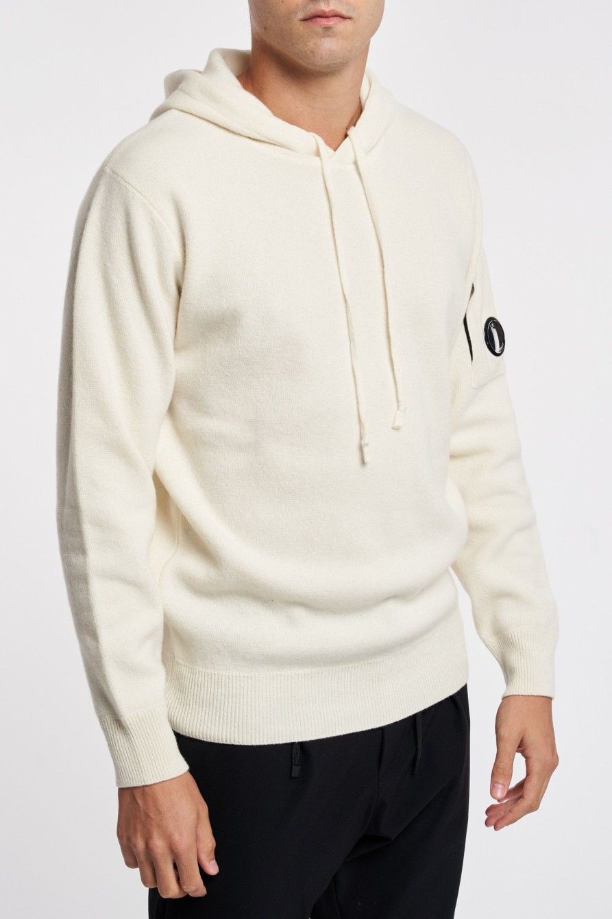 Uomo c.p. company Felpe | Cp Company Hoodie Lambswoll Bianco