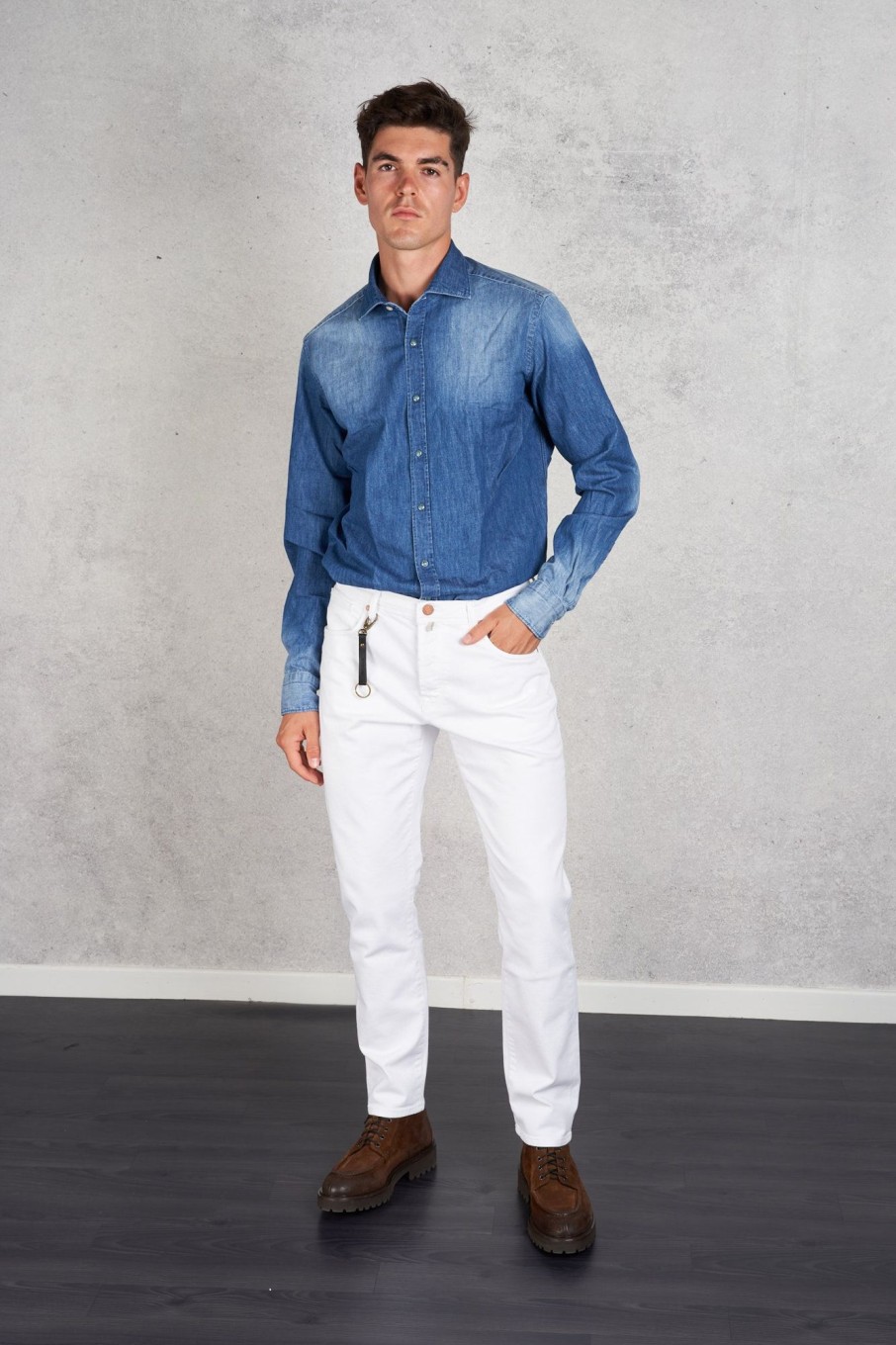 Uomo giannetto portofino Camicie | Camicia Denim Snow Wash Blu Uomo