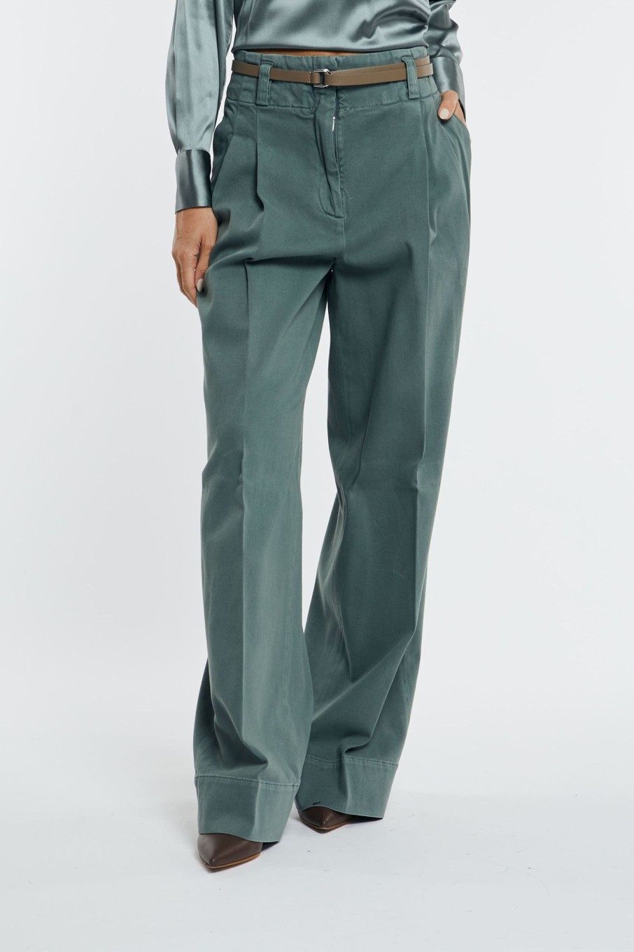 Donna peserico Pantaloni | Pantalone Gabardina Di Cotone Verde Donna