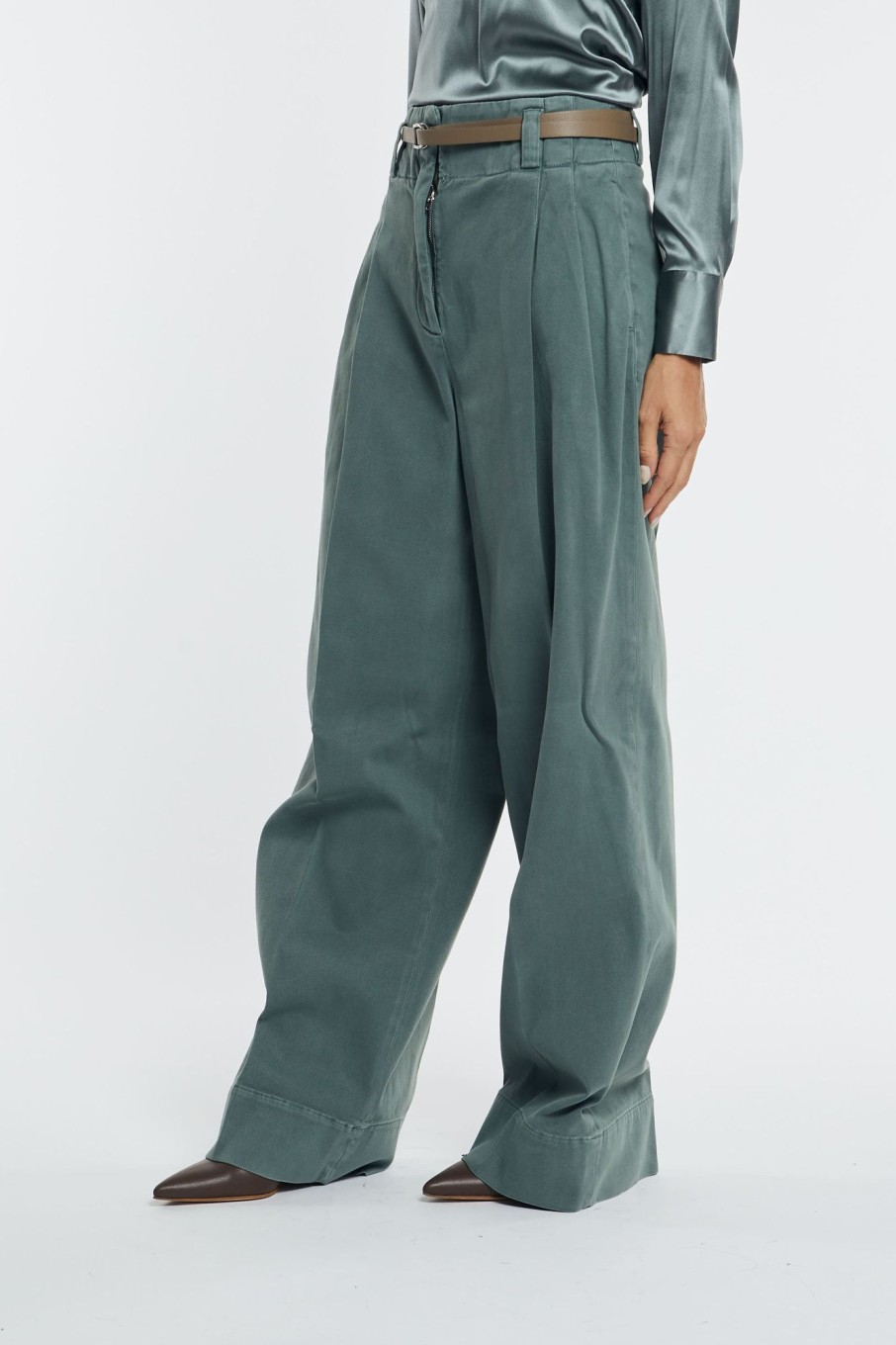 Donna peserico Pantaloni | Pantalone Gabardina Di Cotone Verde Donna