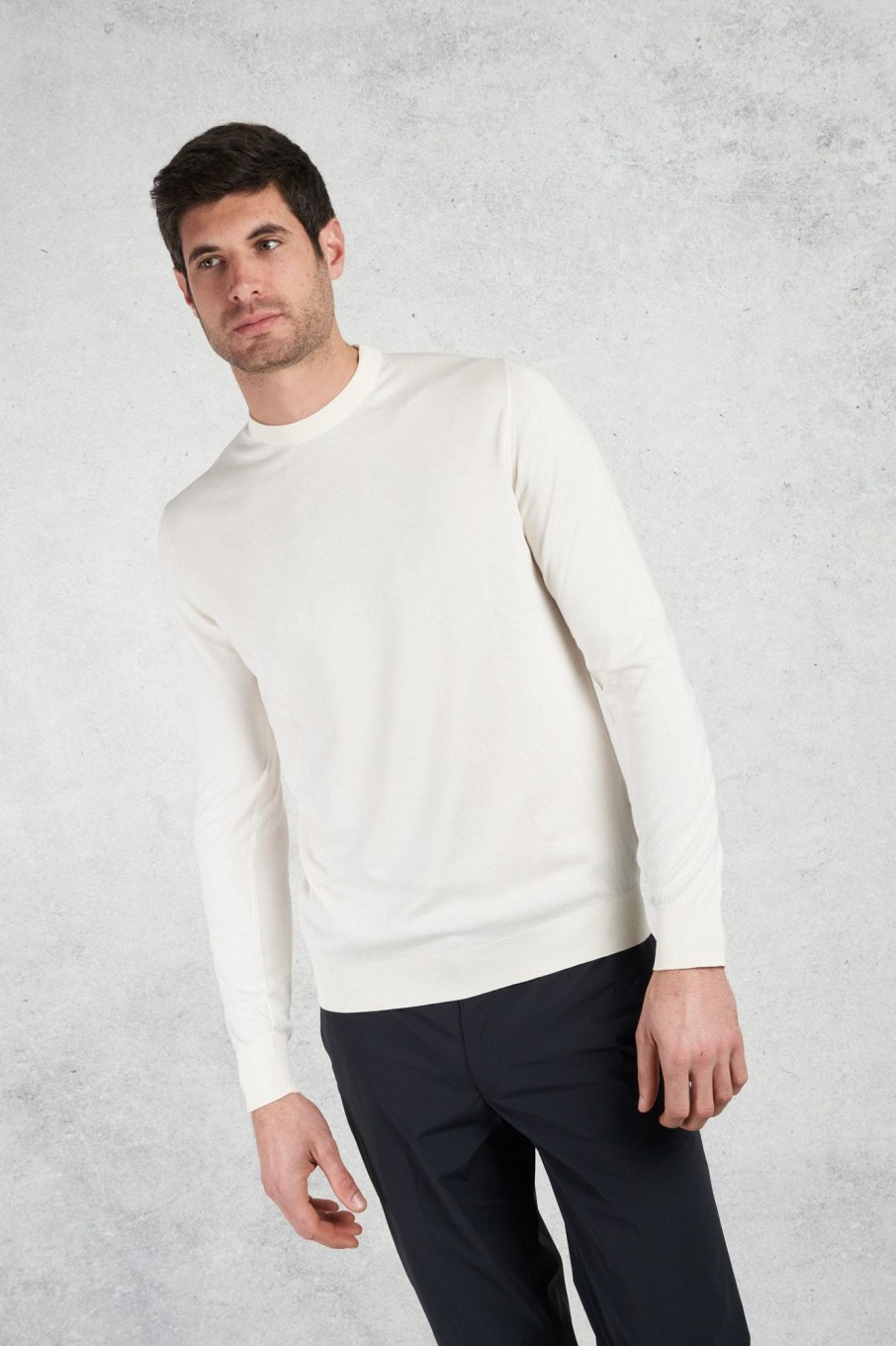 Uomo fedeli Maglie | Girocollo M/L Supima Light Dusty Bianco Uomo