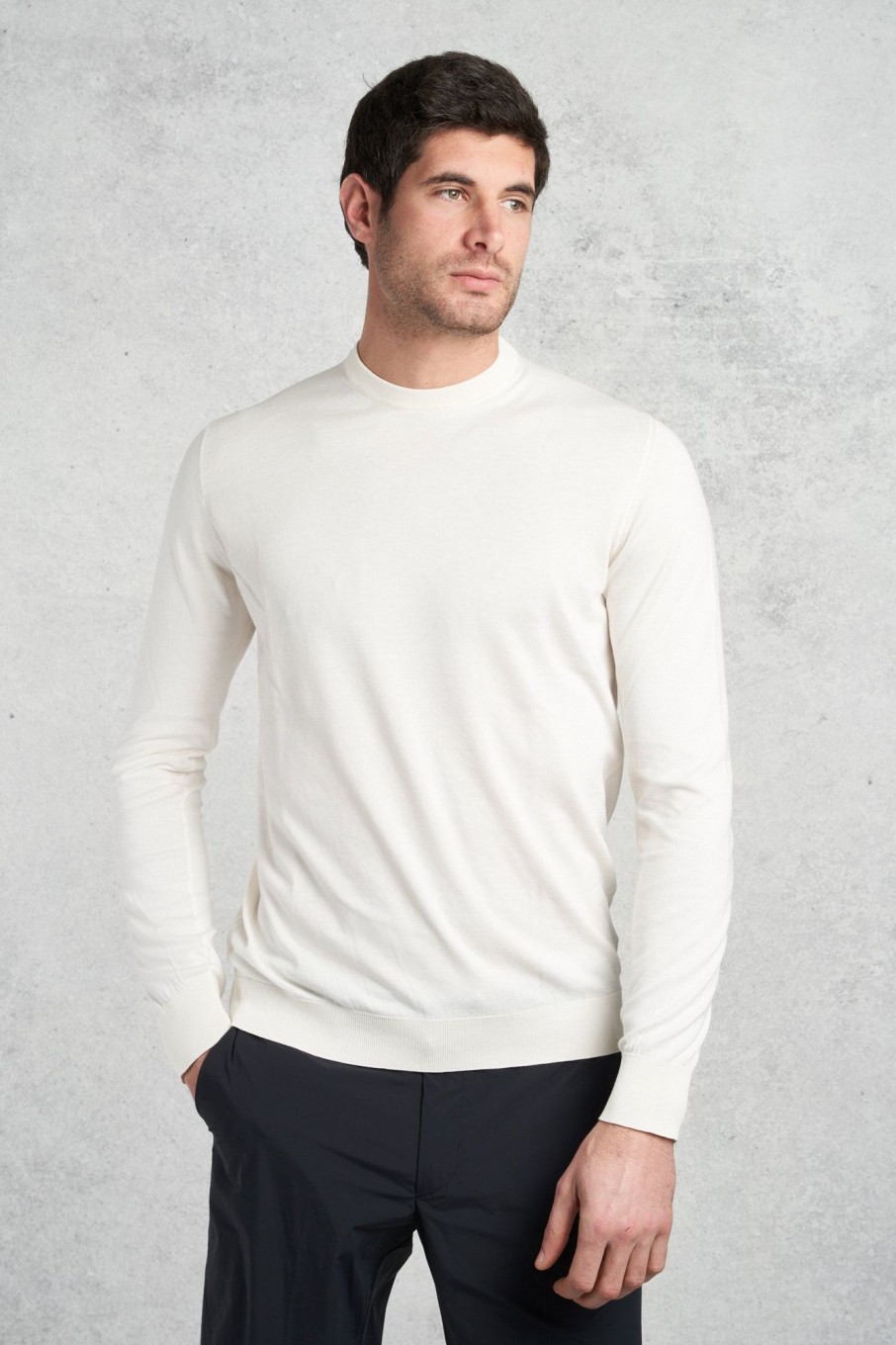 Uomo fedeli Maglie | Girocollo M/L Supima Light Dusty Bianco Uomo