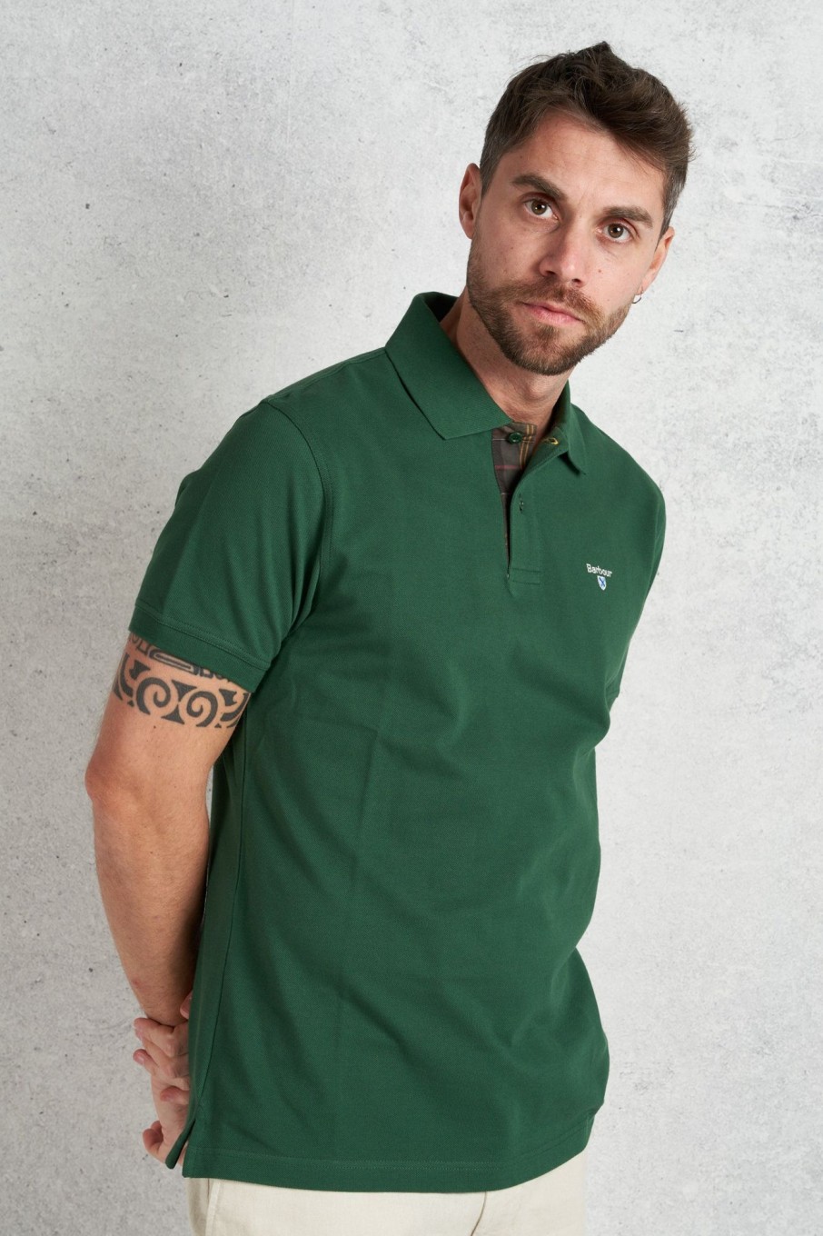 Uomo barbour Polo | Polo Mezza Manica Verde Uomo