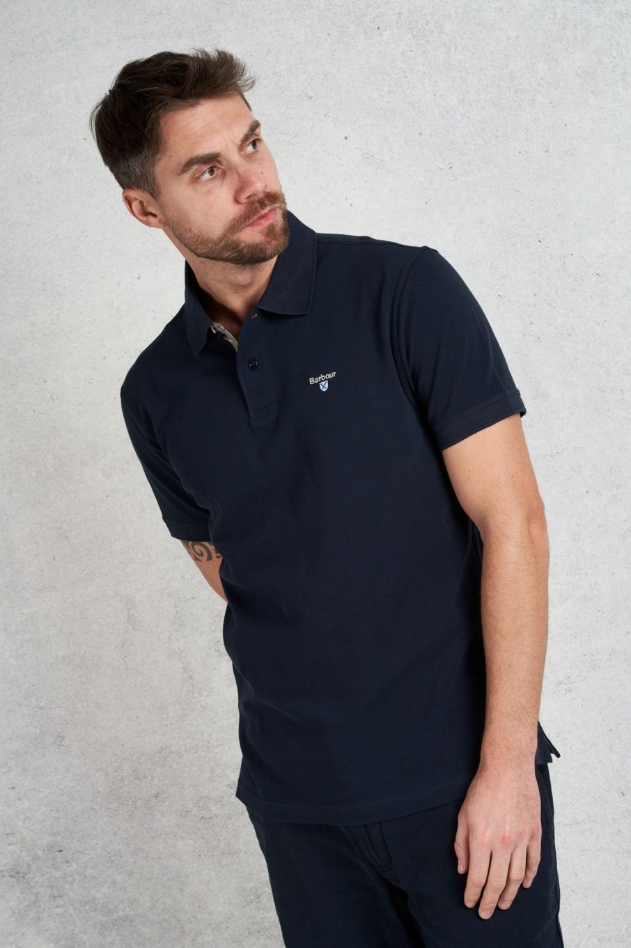 Uomo barbour Polo | Polo Mezza Manica Blu Uomo