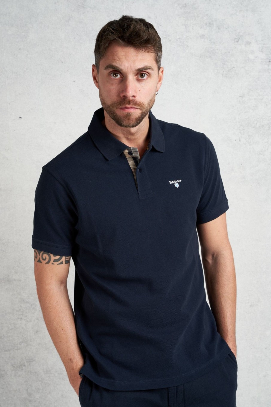 Uomo barbour Polo | Polo Mezza Manica Blu Uomo