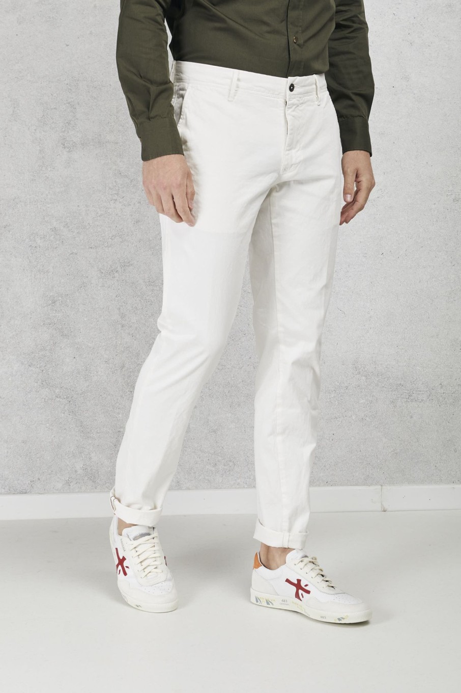 Uomo incotex slacks Pantaloni | Pantalone Gabardina Stretch Bianco Uomo