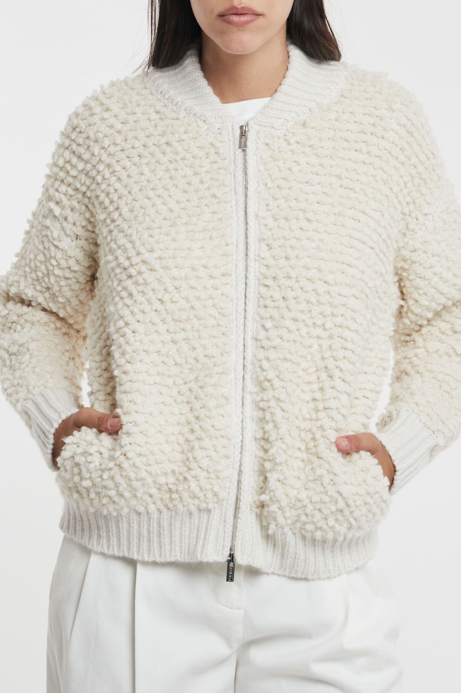 Donna peserico Maglie | Cardigan Tricot Bianco Donna