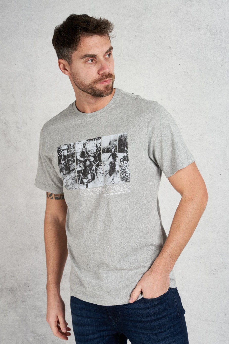 Uomo barbour international T-Shirts | T-Shirt Grigio Uomo