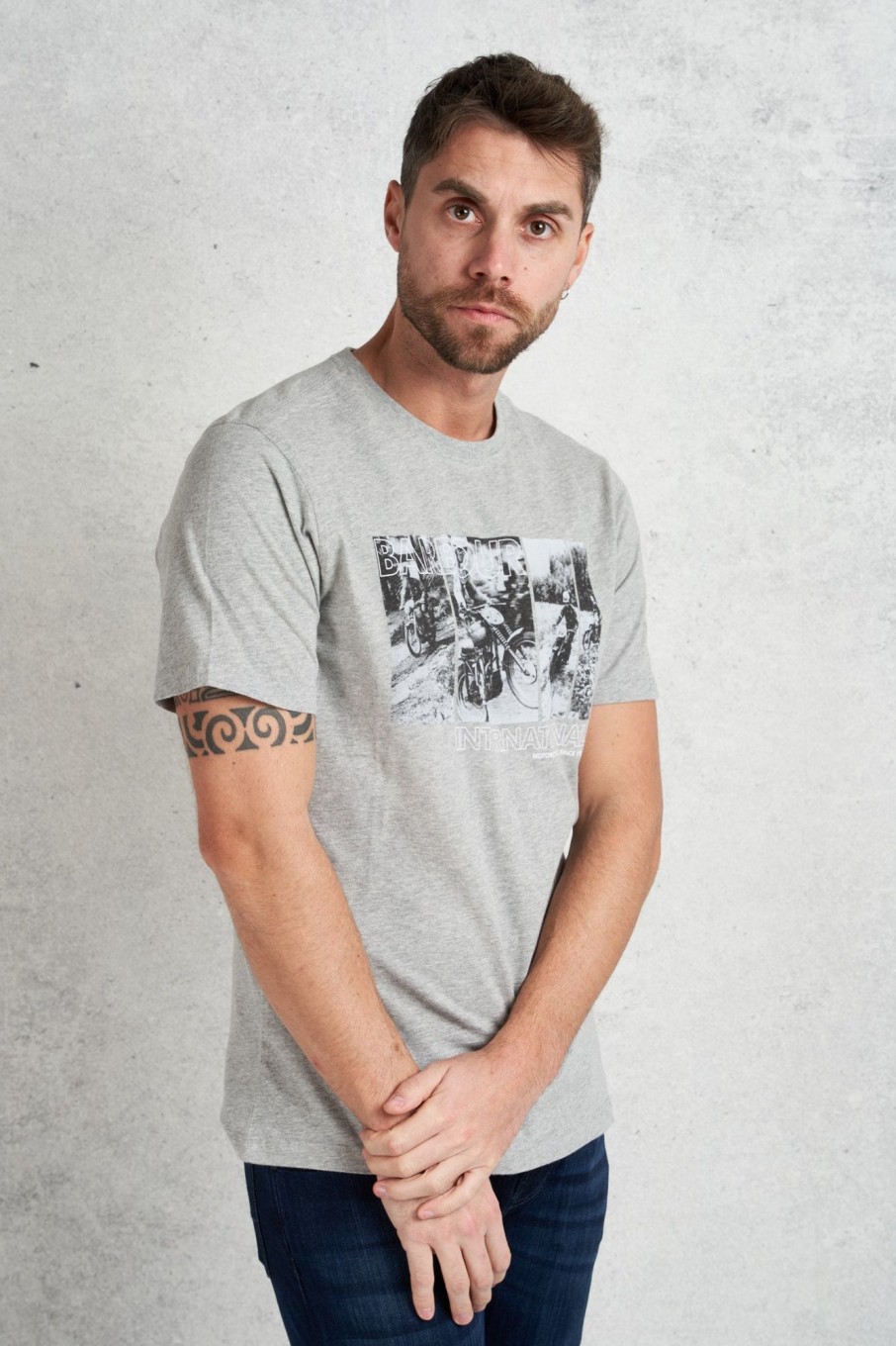 Uomo barbour international T-Shirts | T-Shirt Grigio Uomo