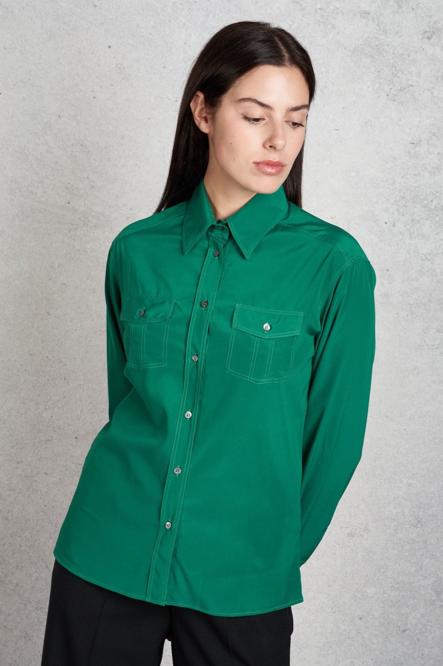 Donna robert friedman Camicie | Camicia Seta Verde Donna