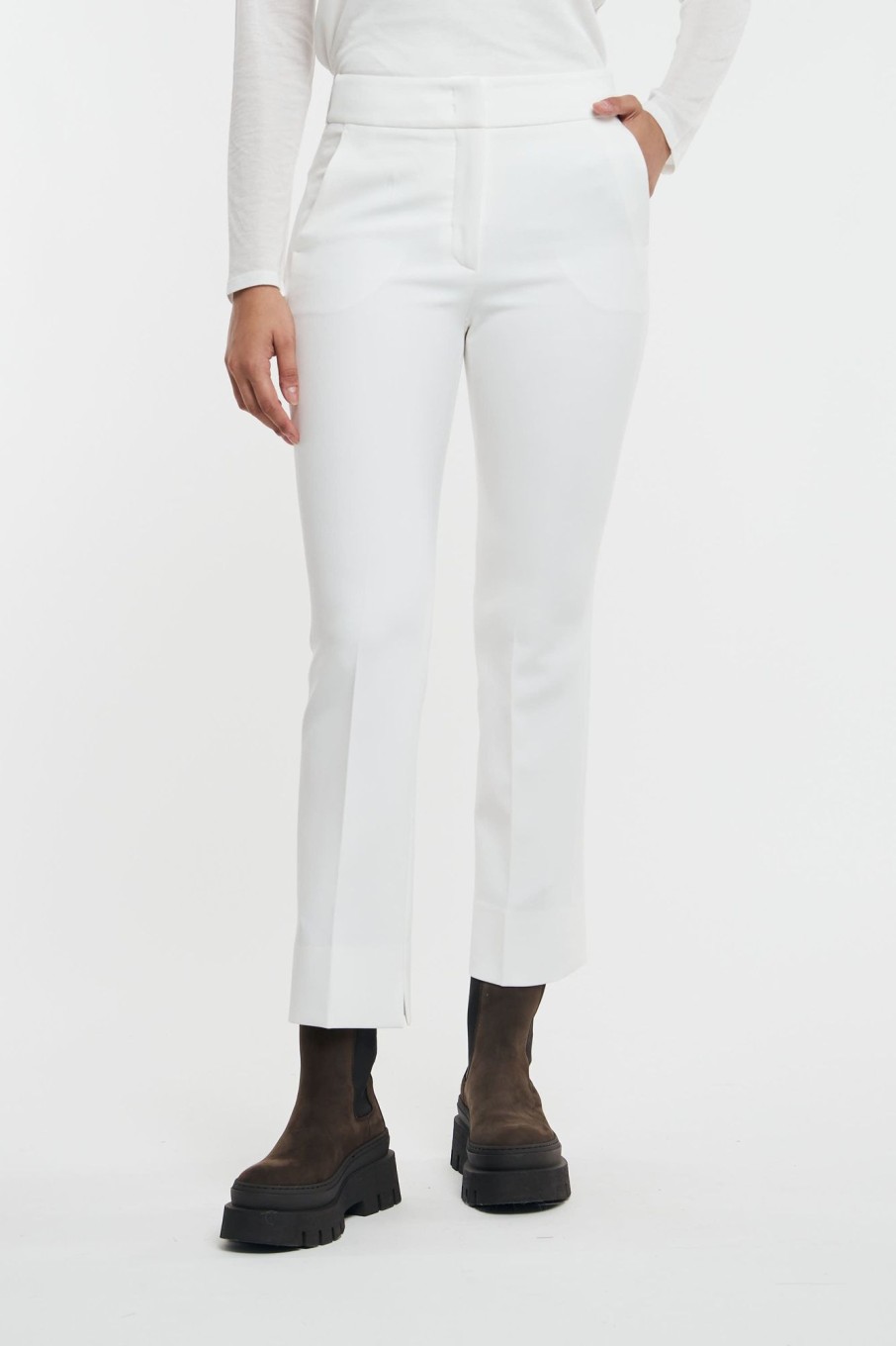 Donna peserico Pantaloni | Pantalone Tela Tecnica Double Bianco Donna 93314-26323