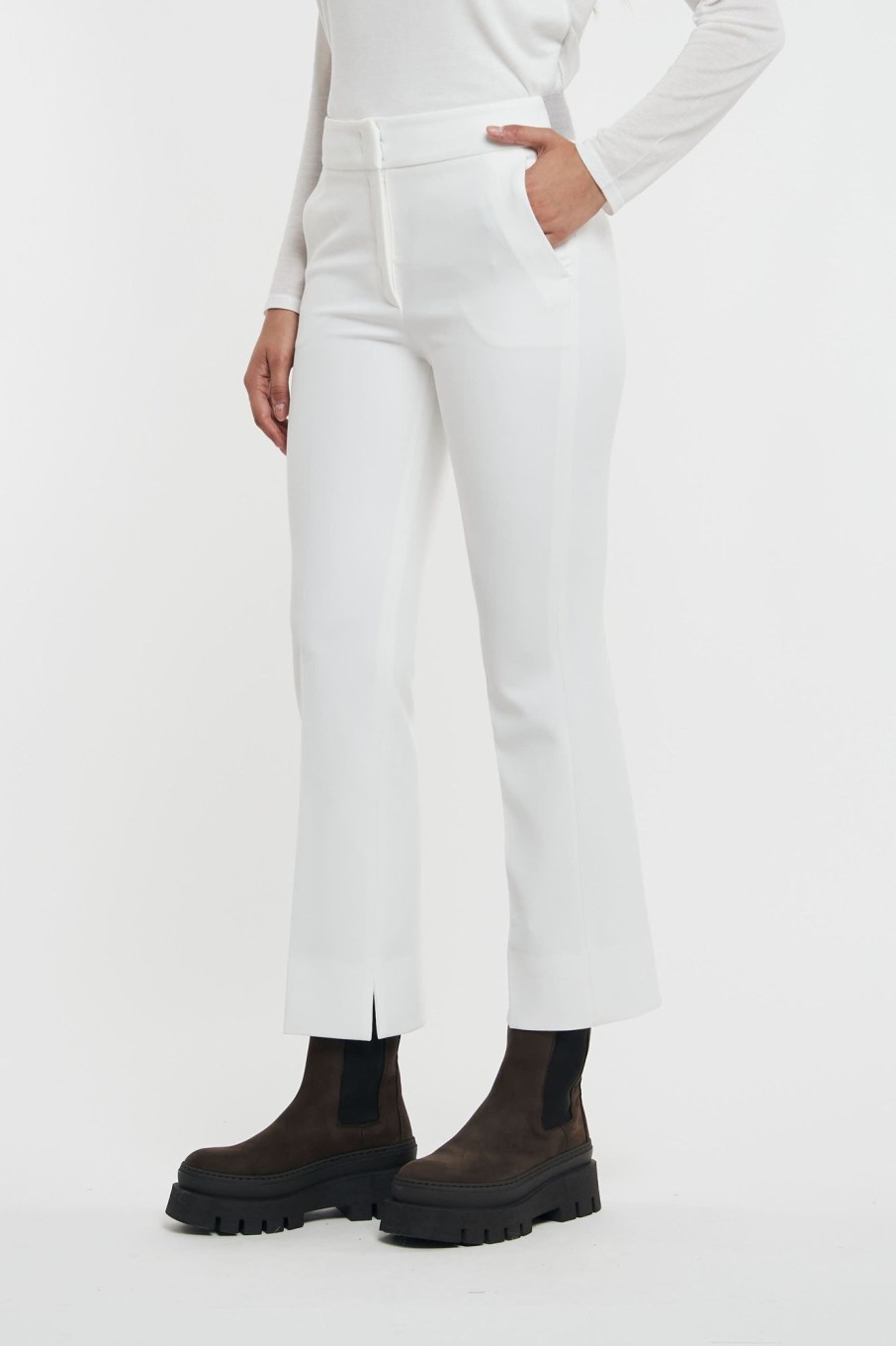 Donna peserico Pantaloni | Pantalone Tela Tecnica Double Bianco Donna 93314-26323