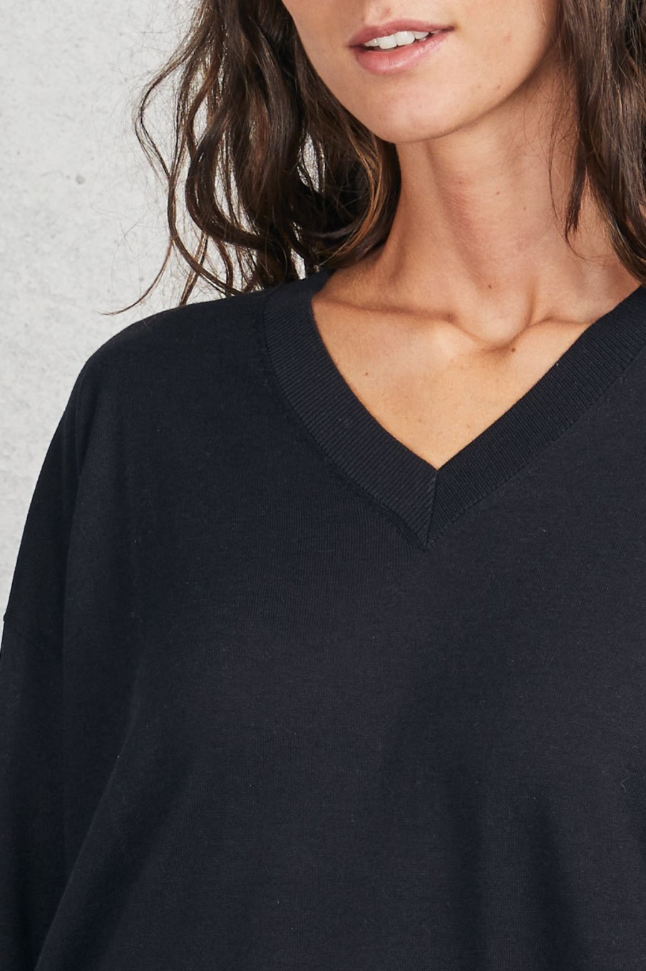 Donna kangra Maglie | Maglia Over Scollo A V Nero Donna