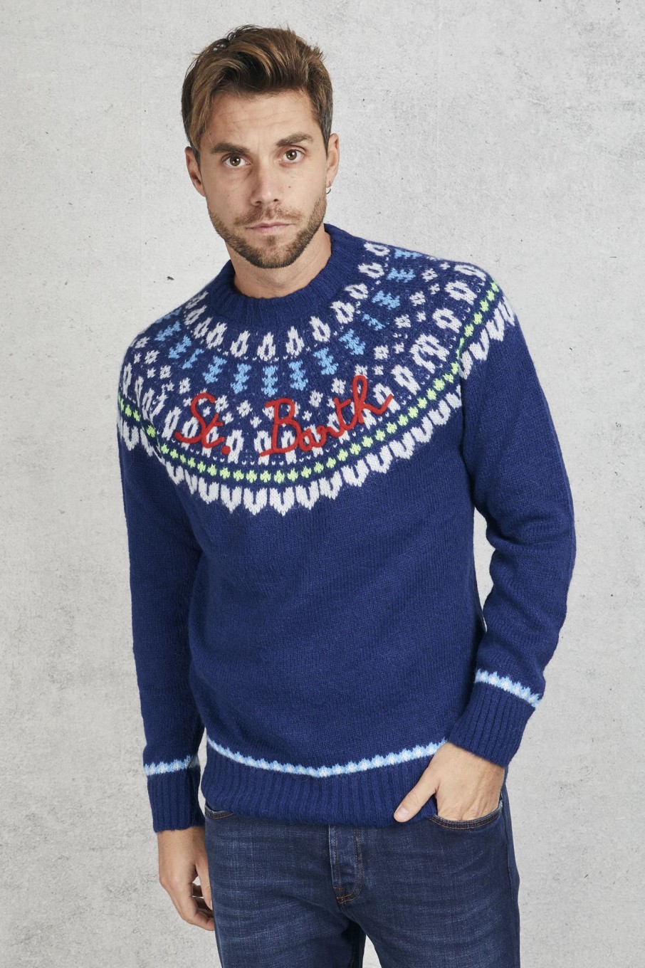 Uomo mc2 saint barth Maglie | Round-Neck Sweater Blu Uomo