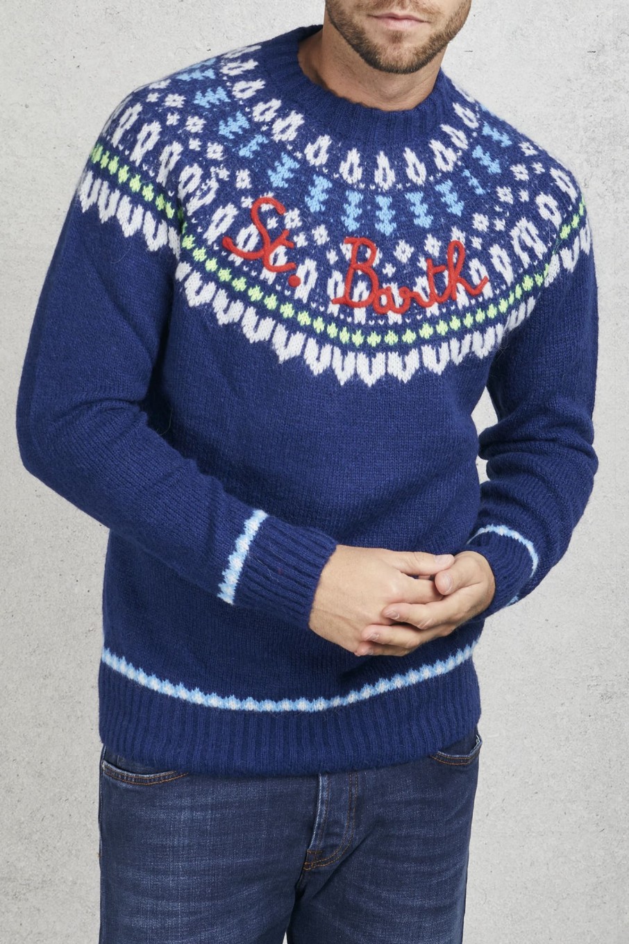 Uomo mc2 saint barth Maglie | Round-Neck Sweater Blu Uomo