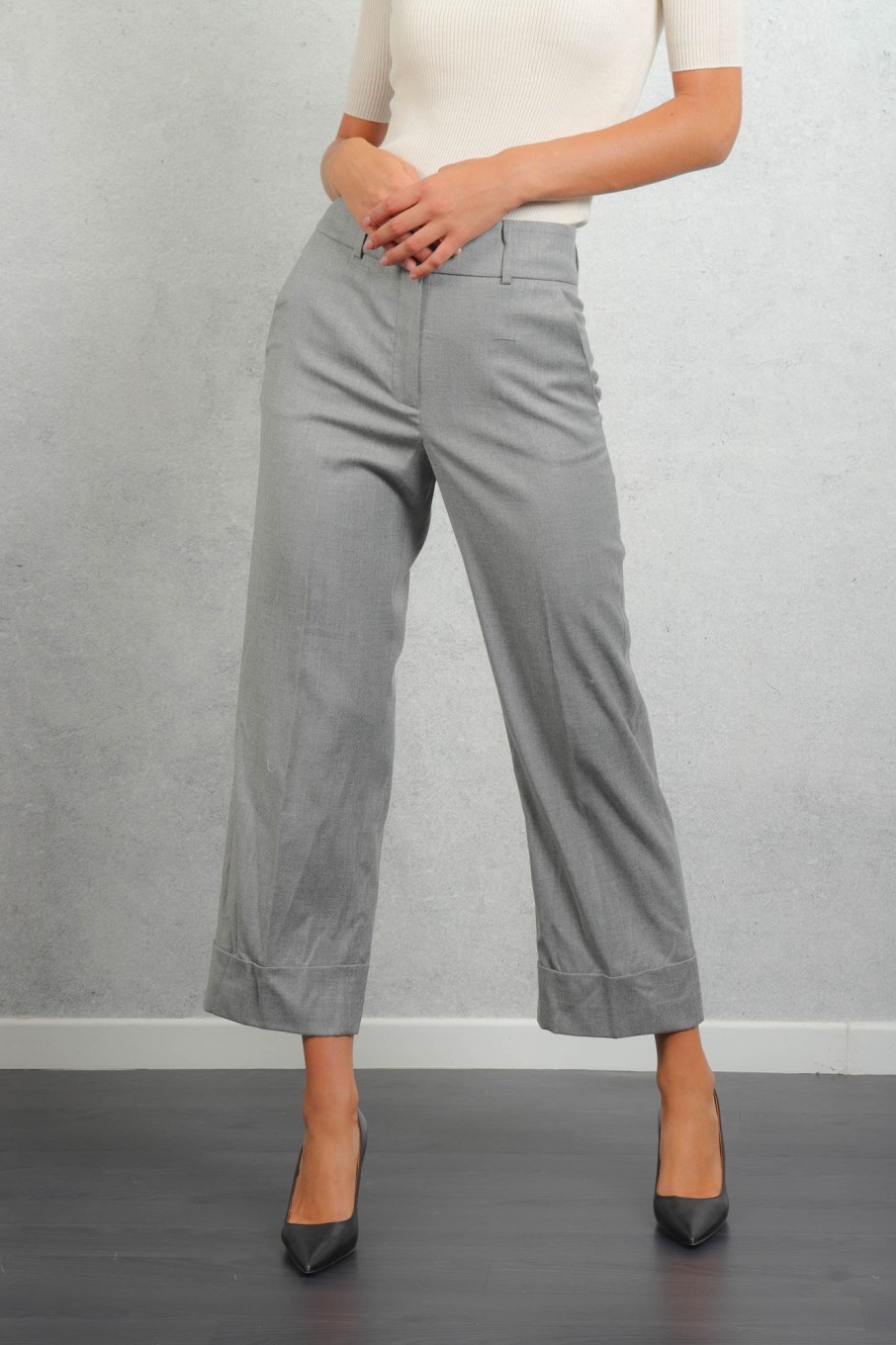 Donna peserico Pantaloni | Pantalone Flanella Di Lana E Viscosa Grigio Donna