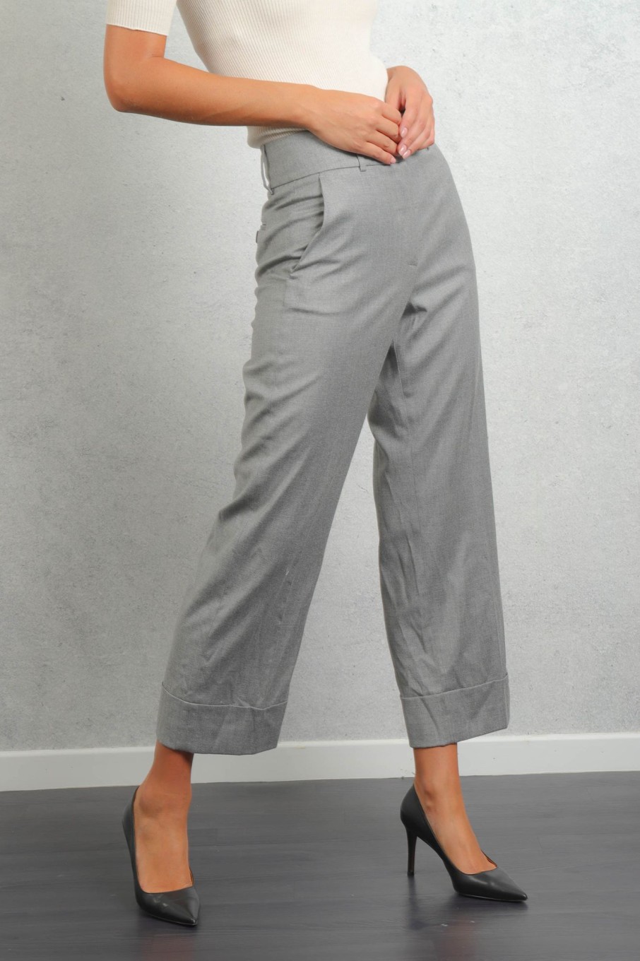 Donna peserico Pantaloni | Pantalone Flanella Di Lana E Viscosa Grigio Donna