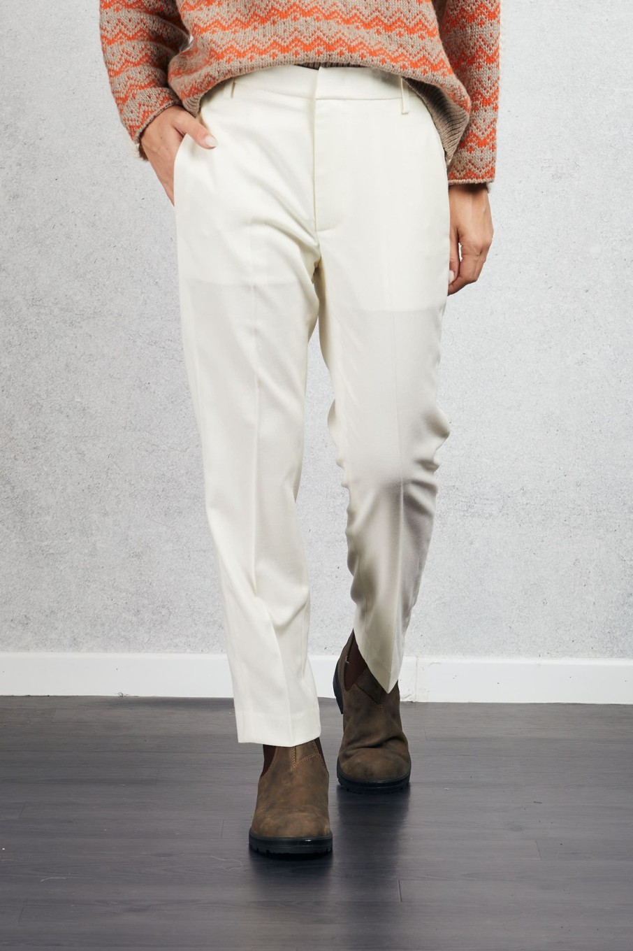 Donna dondup Pantaloni | Pantalone Nima Zip Flanella Bianco Donna