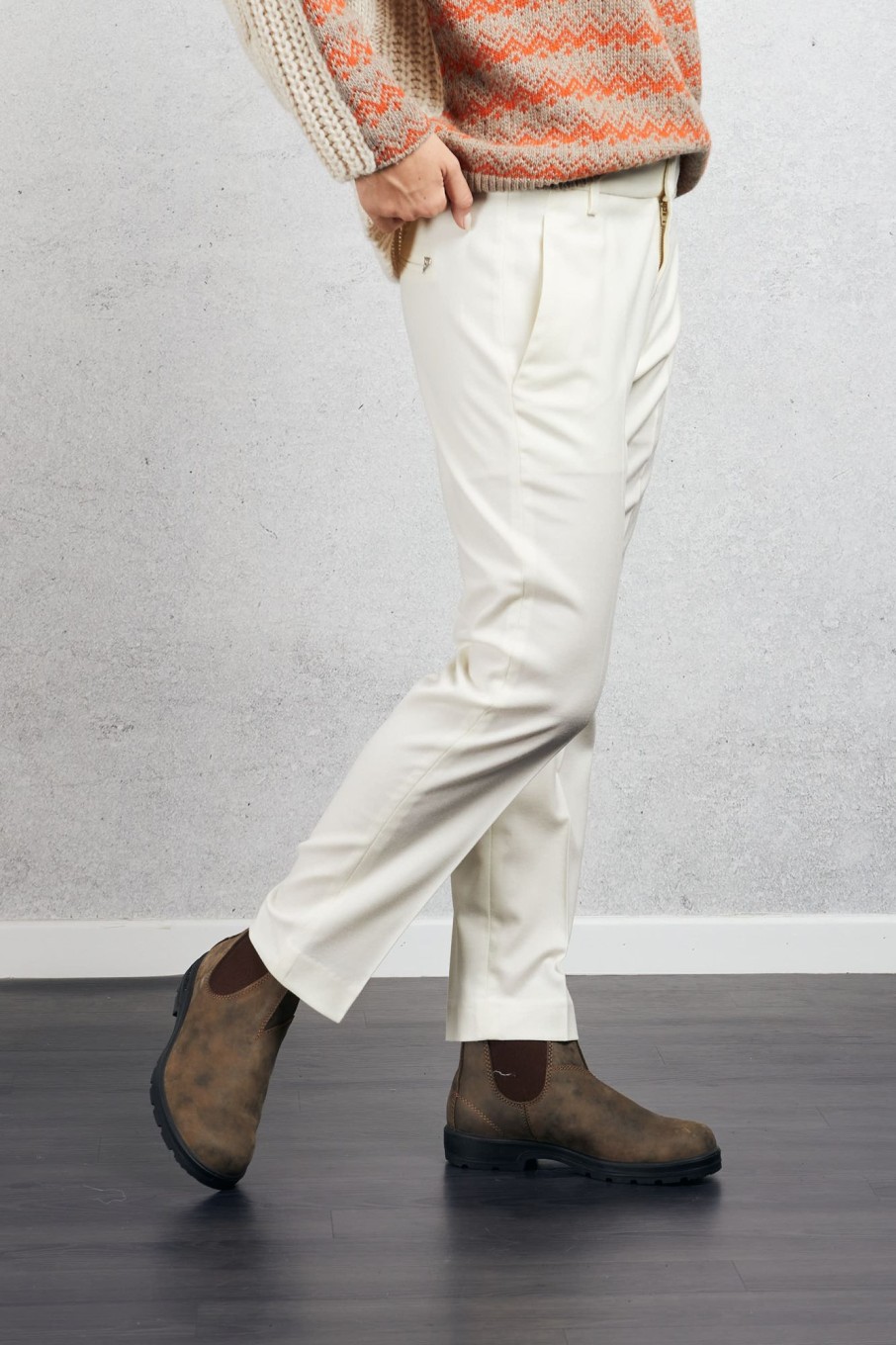 Donna dondup Pantaloni | Pantalone Nima Zip Flanella Bianco Donna