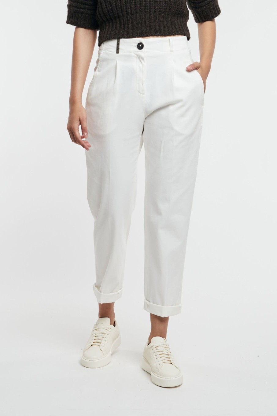 Donna peserico Pantaloni | Pantalone Gabardina Di Cotone Bianco Donna