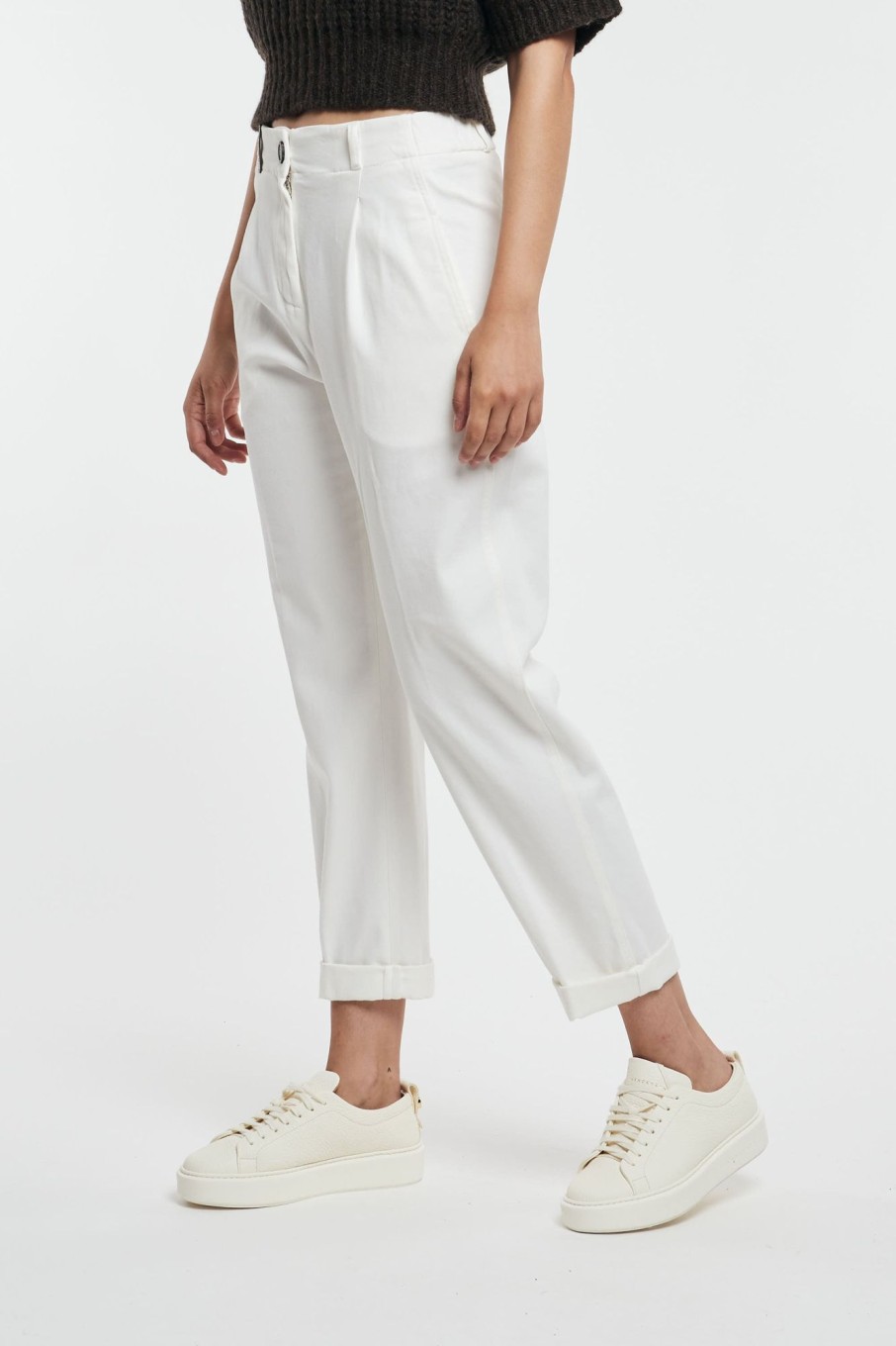 Donna peserico Pantaloni | Pantalone Gabardina Di Cotone Bianco Donna