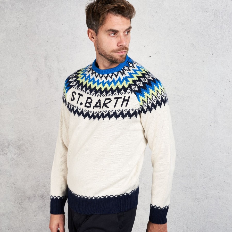 Uomo mc2 saint barth Maglie | Round-Neck Sweater Bianco Uomo