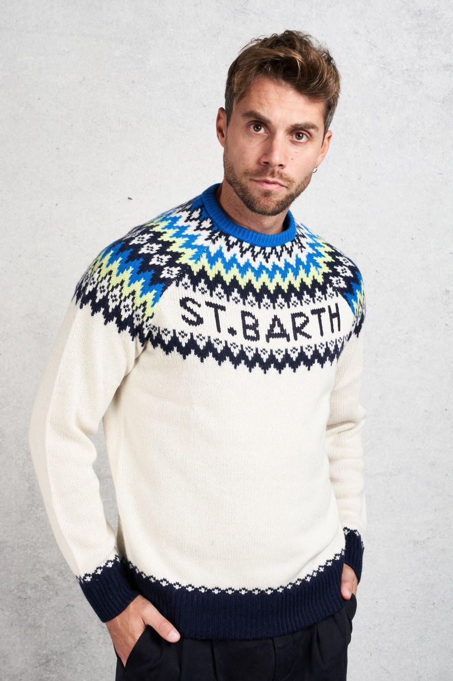 Uomo mc2 saint barth Maglie | Round-Neck Sweater Bianco Uomo