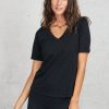 Donna purotatto T-Shirt | V-Neck T-Shirt Short Sleeves Nero Donna