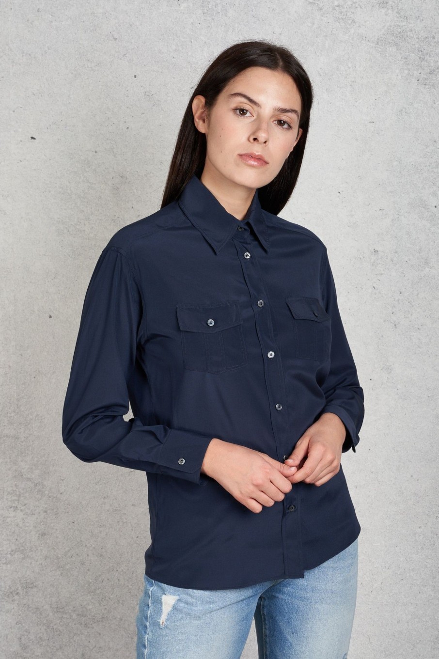 Donna robert friedman Camicie | Camicia Seta Blu Donna