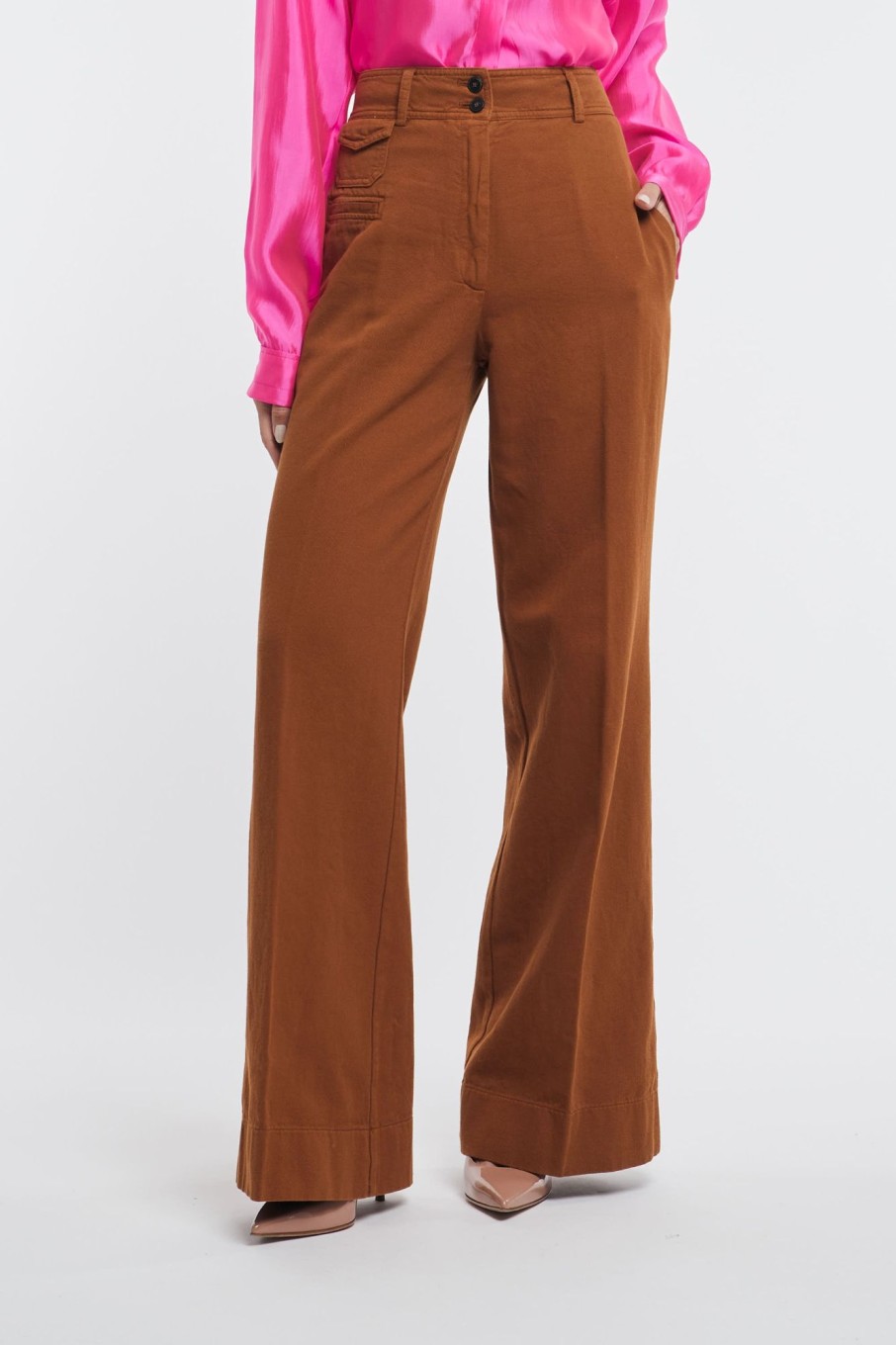 Donna forte_forte Pantaloni | Forte Forte Pantalone Vita Alta Twill Cotone Multicolor Donna