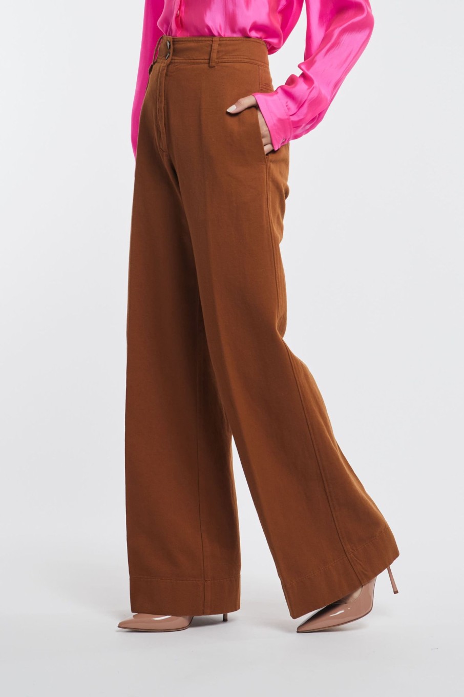 Donna forte_forte Pantaloni | Forte Forte Pantalone Vita Alta Twill Cotone Multicolor Donna