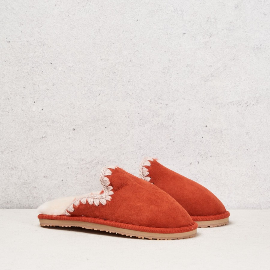 Donna mou Stringate | Suede Slipper Eskimo Stitch Arancione Donna