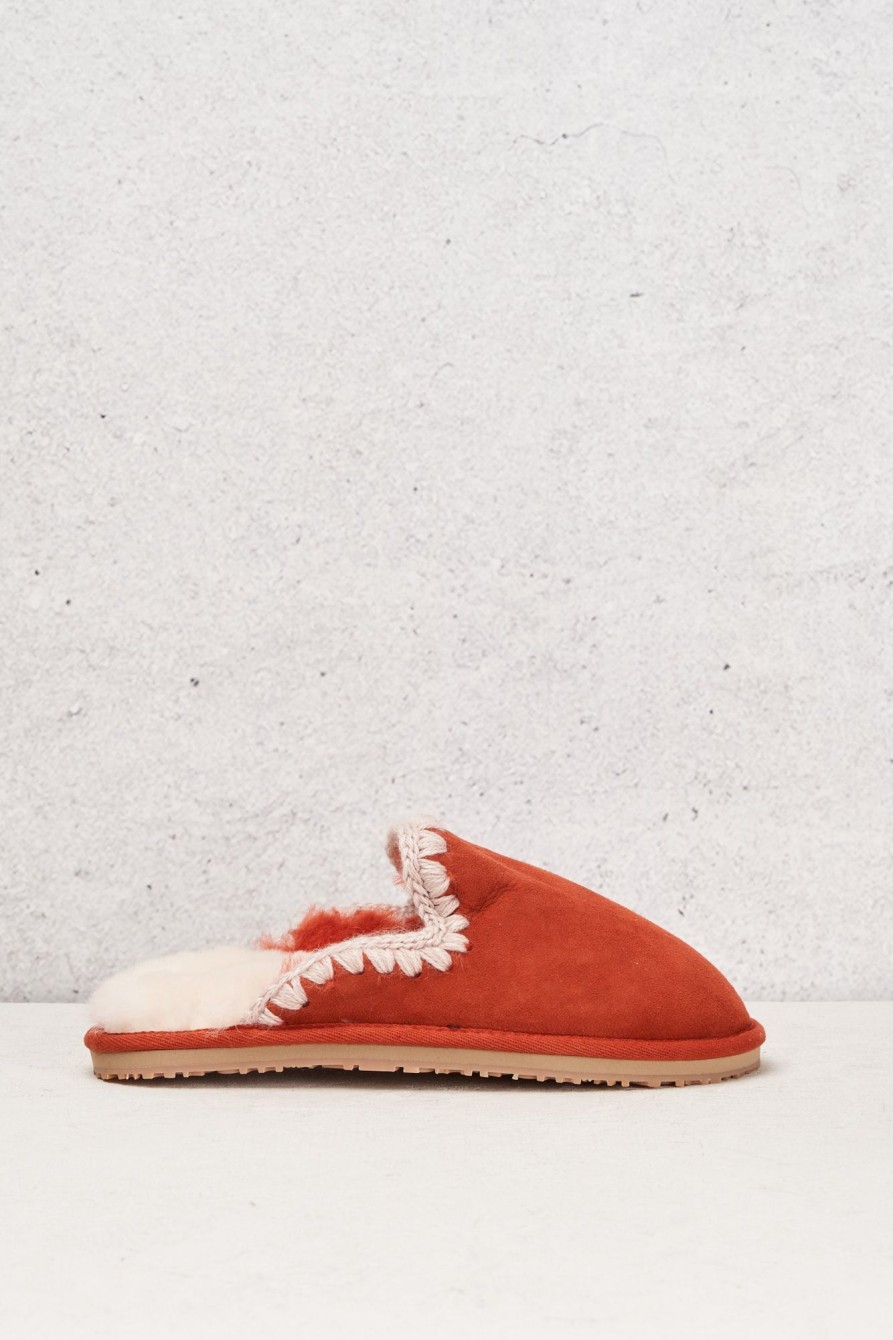 Donna mou Stringate | Suede Slipper Eskimo Stitch Arancione Donna