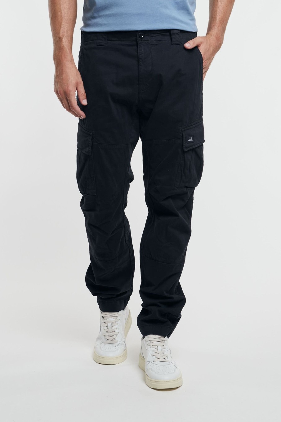 Uomo c.p. company Pantaloni | Cp Company Stretch Sateen Ergonomic Cargo Pants Blu Uomo