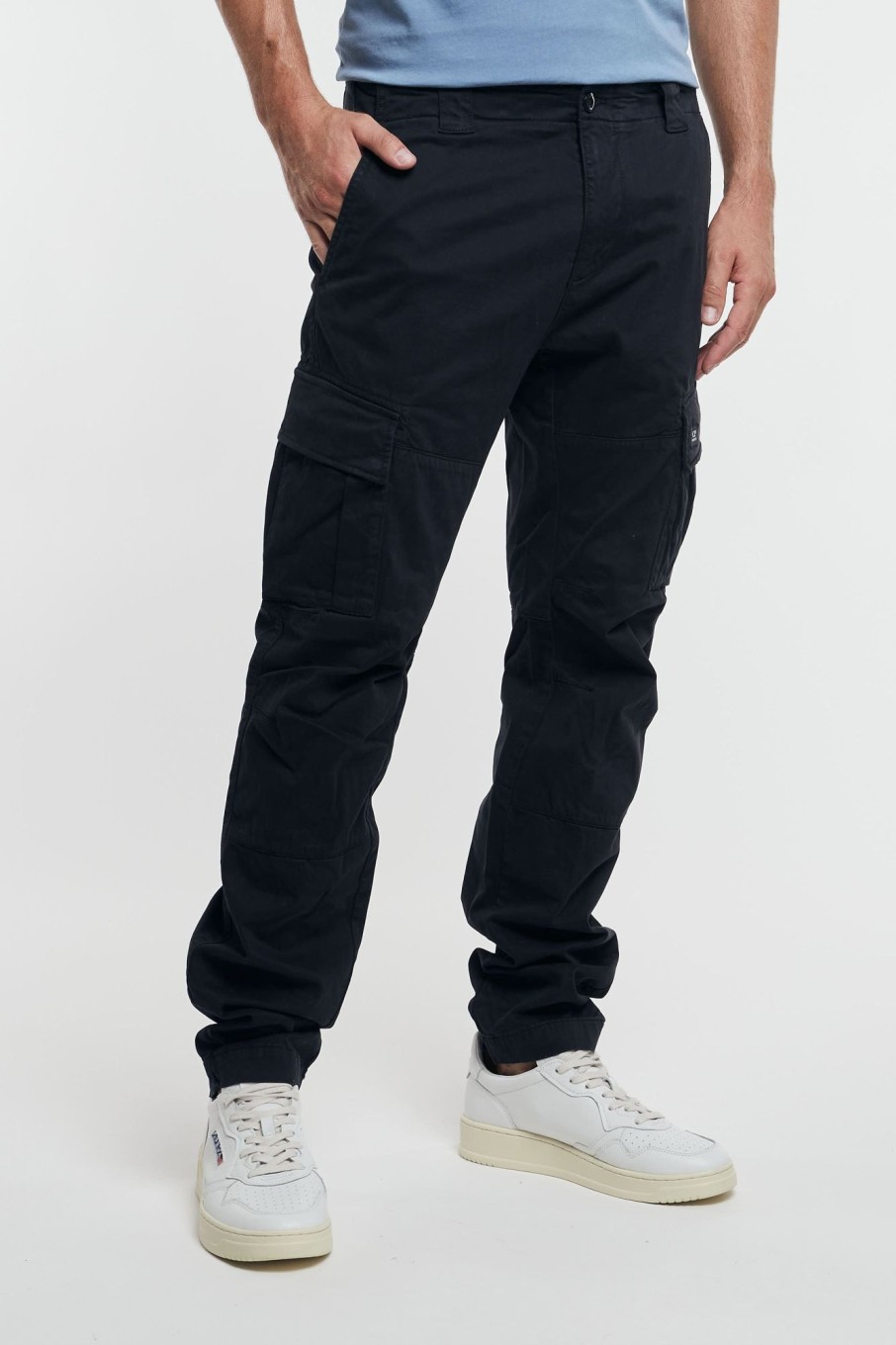 Uomo c.p. company Pantaloni | Cp Company Stretch Sateen Ergonomic Cargo Pants Blu Uomo