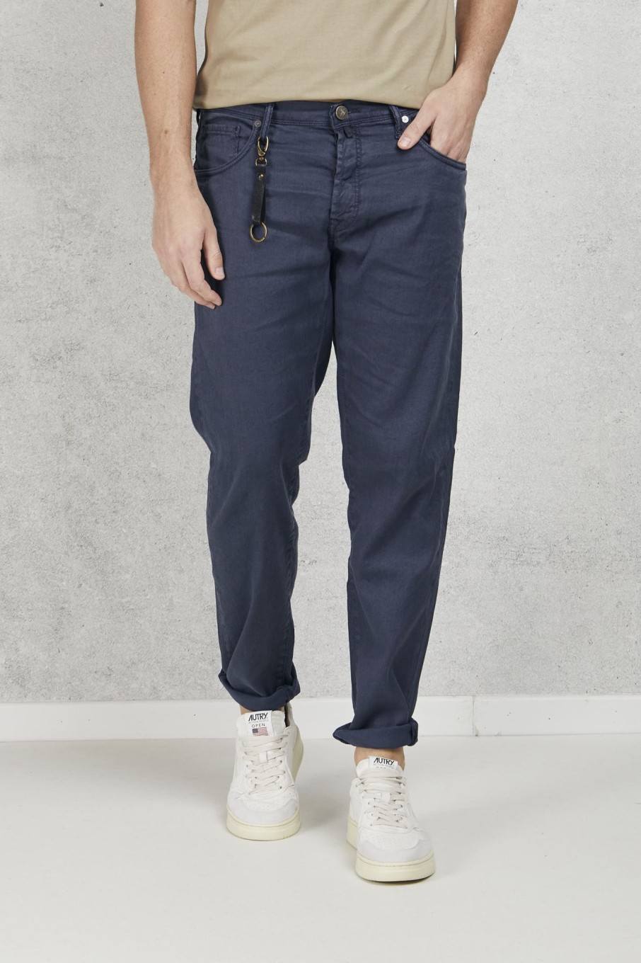 Uomo incotex denim Jeans | Jeans Cotone E Lino Blu Uomo