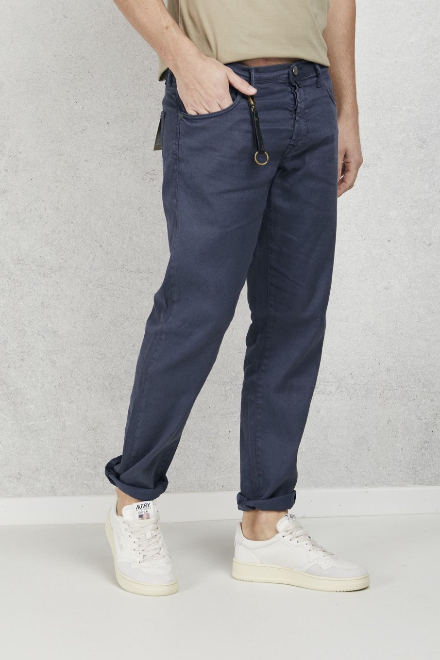 Uomo incotex denim Jeans | Jeans Cotone E Lino Blu Uomo