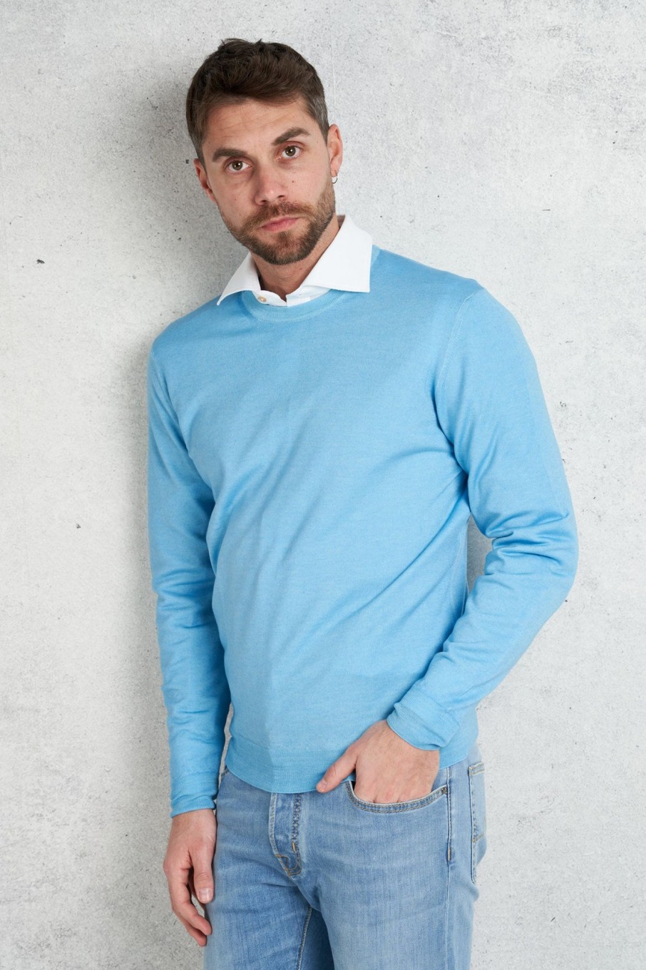 Uomo drumohr Maglie | Maglia Girocollo Azzurro Uomo