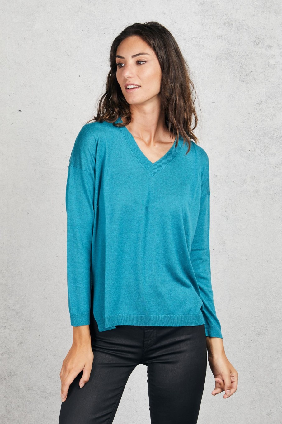 Donna kangra Maglie | Maglia Over Scollo A V Blu Donna