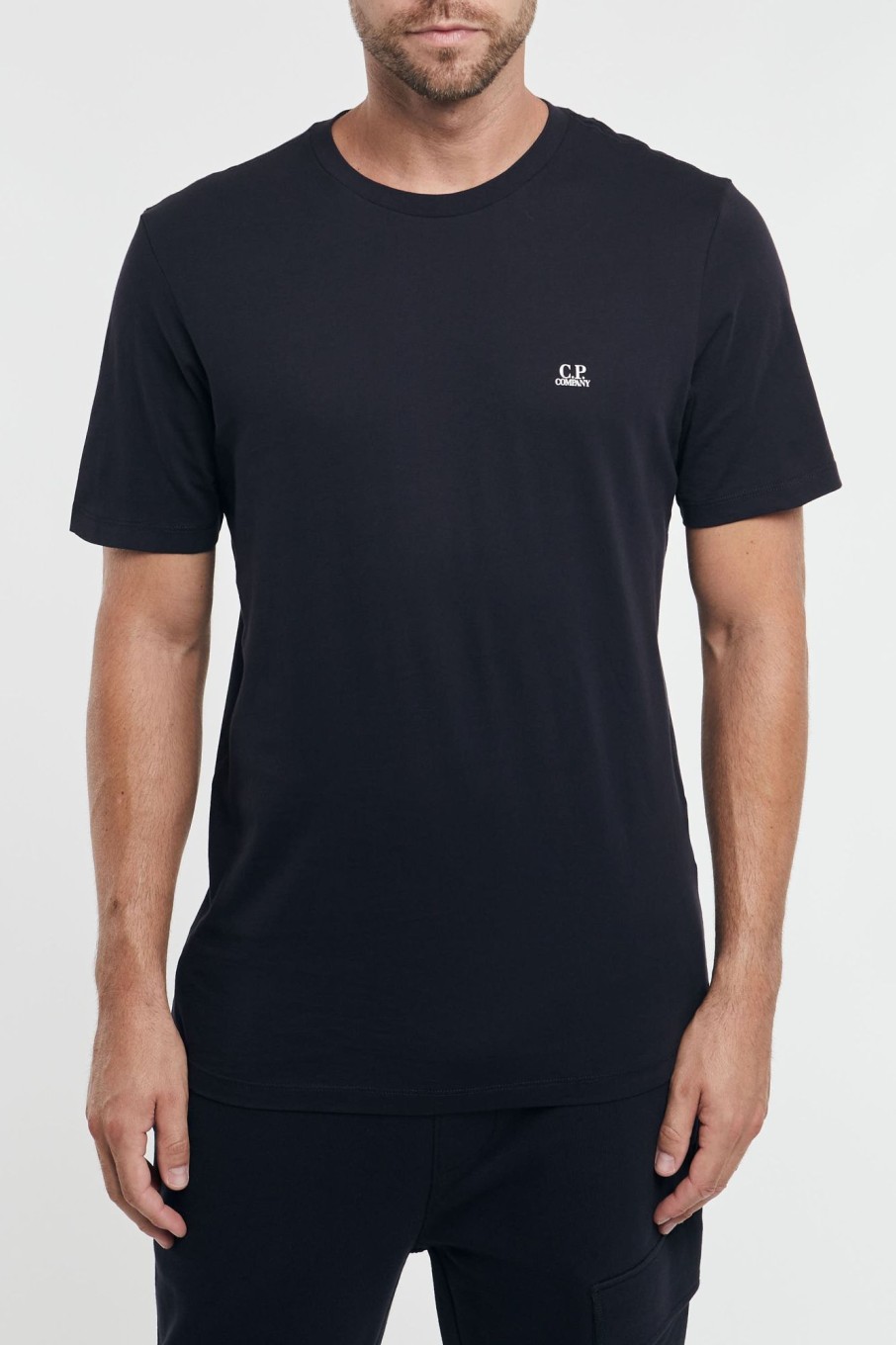 Uomo c.p. company T-Shirts | Cp Company 301 Jersey Small Logo T-Shirt Blu Uomo