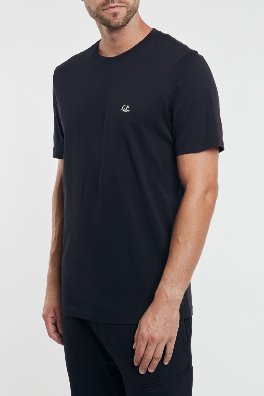 Uomo c.p. company T-Shirts | Cp Company 301 Jersey Small Logo T-Shirt Blu Uomo